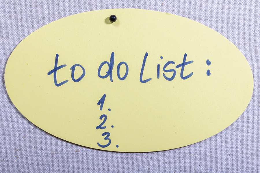 Piece of paper labelled "to do list"